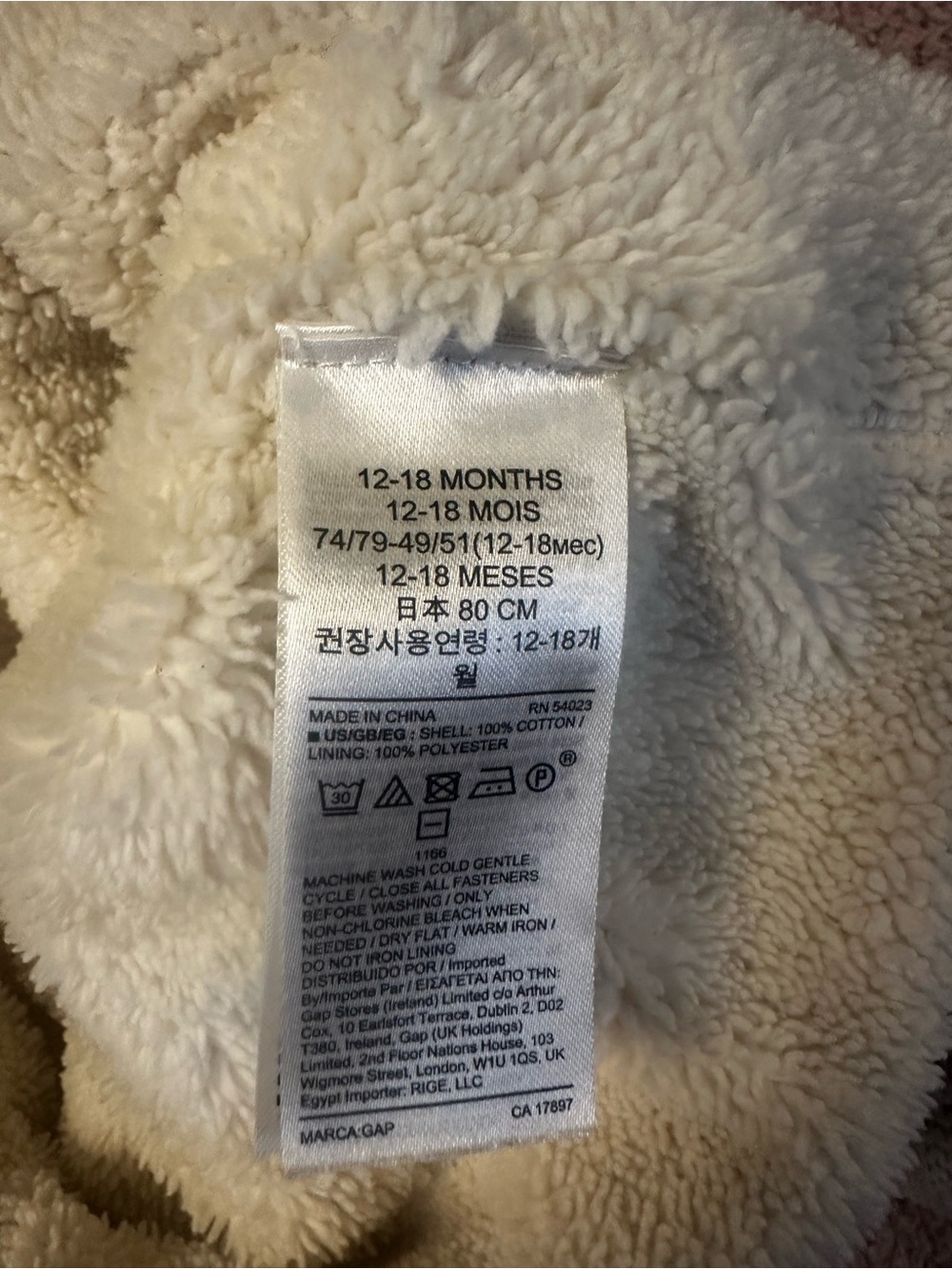 🐻 Baby Gap 12-18M Sherpa Lined Bear Ear Hooded Sweater - Picture 3 of 3